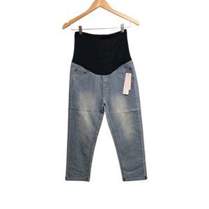 Times Two Womens Small Maternity Capri Jeans Over Belly Roll Cuff Stretch